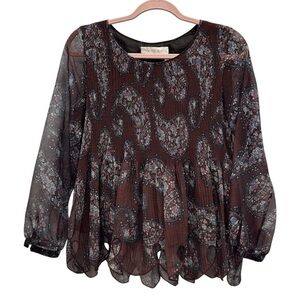 See by Chloe Anglaise Plisse Paisley Broderie Babydoll Blouse Size 36 XS